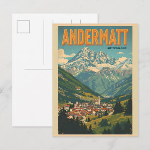Vintage ANDERMATT skioord Zwitserse Alpen cadeaus Briefkaart