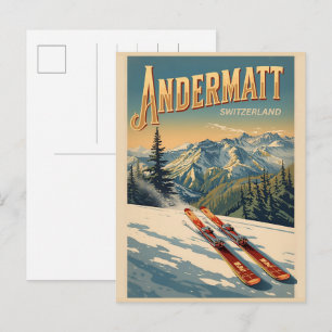 Vintage ANDERMATT skioord Zwitserse Alpen cadeaus Briefkaart