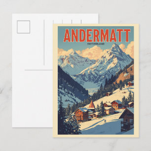 Vintage ANDERMATT skioord Zwitserse Alpen cadeaus Briefkaart