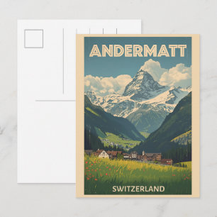 Vintage ANDERMATT skioord Zwitserse Alpen cadeaus Briefkaart