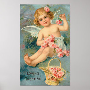 Vintage Angel Fine Floral Greeting Poster