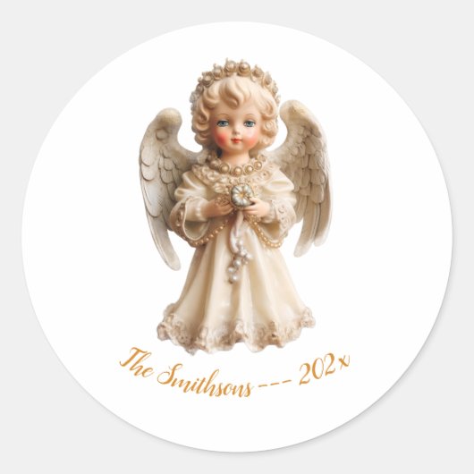 Vintage Angel Kerstmis Ronde Sticker (Voorkant)