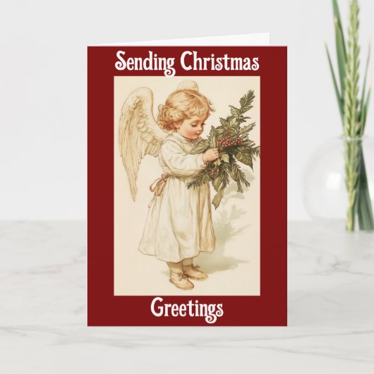 Vintage Angel With Holly Christmas Greeting Card Kaart (Voorkant)