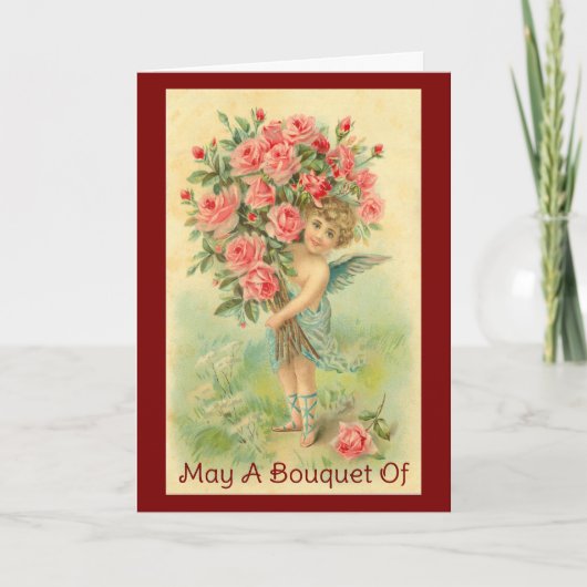Vintage Angel With Roses Valentine's Day Card Kaart (Voorkant)
