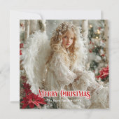 Vintage angelic angel red gold festive radiance  feestdagenkaart (Voorkant)