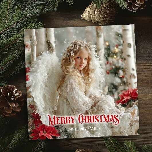 Vintage angelic angel red gold festive radiance  feestdagenkaart