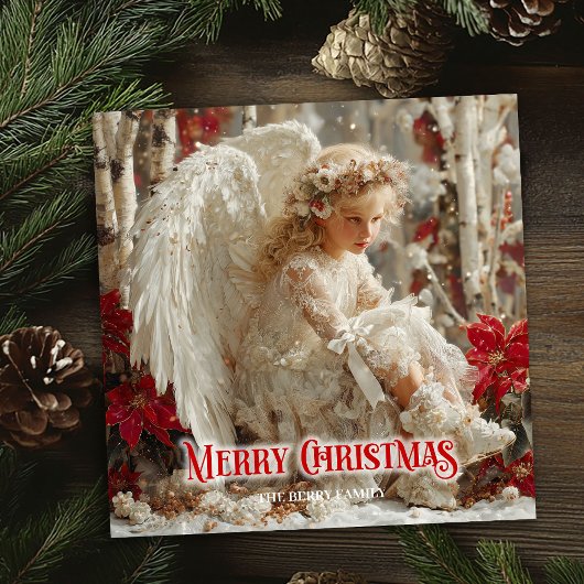 Vintage angelic angel red gold festive sparkles  feestdagenkaart