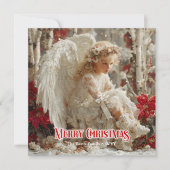 Vintage angelic angel red gold festive sparkles  feestdagenkaart (Voorkant)