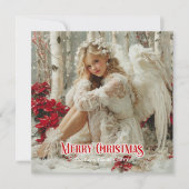 Vintage angelic angel red white gold chic greeting feestdagenkaart (Voorkant)