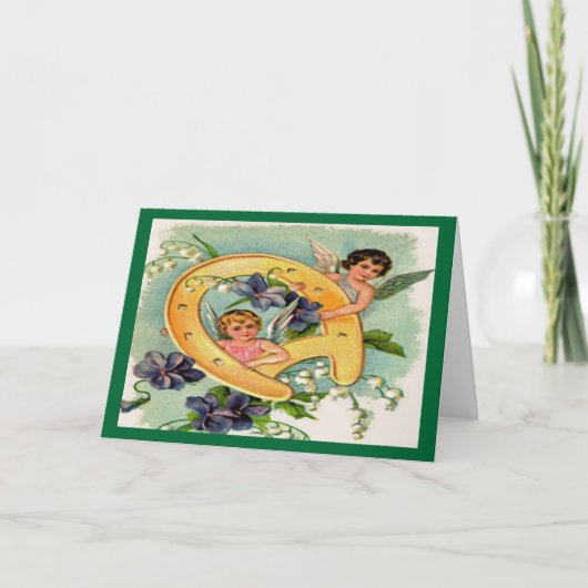 Vintage Angels Bringing Luck Birthday Kaart (Voorkant)
