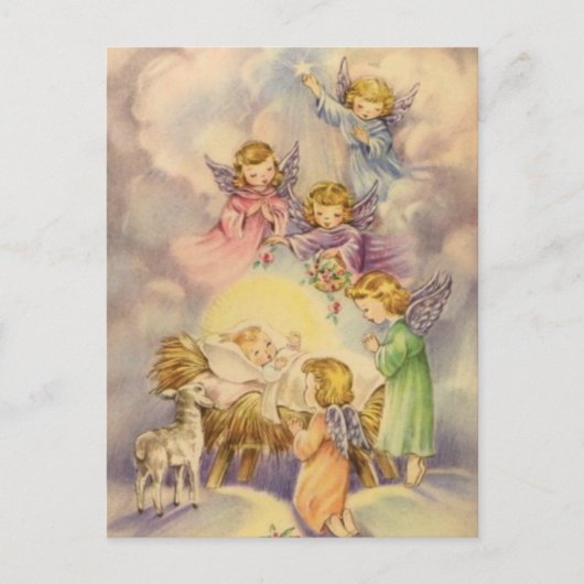 Vintage Angels rond Baby Jezus Briefkaart (Voorkant)