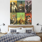 Vintage Animals In Clothes Montage Canvas Afdruk (Insitu (Slaapkamer))