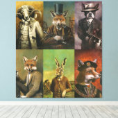 Vintage Animals In Clothes Montage Canvas Afdruk (Insitu (Houten vloer))