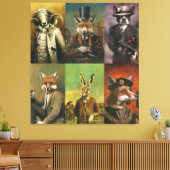 Vintage Animals In Clothes Montage Canvas Afdruk (Insitu (Woonkamer))