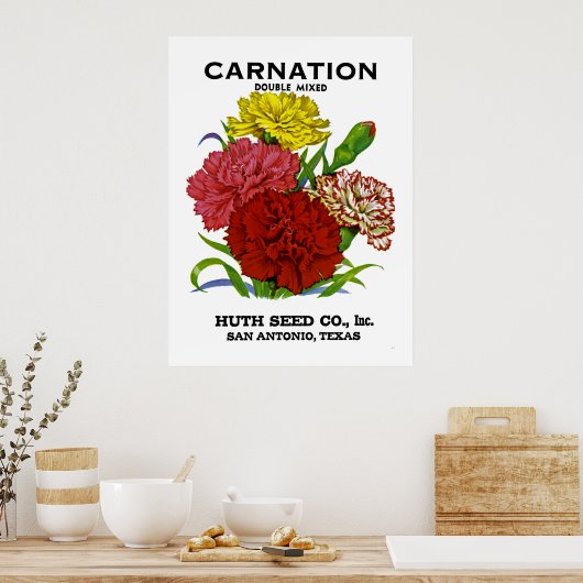 Vintage-anjer-zaadpakket Poster (Keuken)