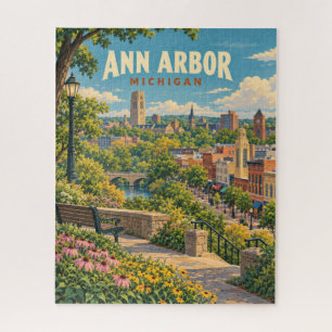 Vintage Ann Arbor Michigan stadsgezicht Legpuzzel
