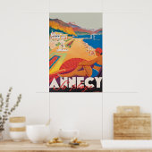 Vintage Annecy Reisposter Print, La Plage Poster (Keuken)