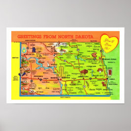 Vintage ansichtkaart van North Dakota afdruk Poster