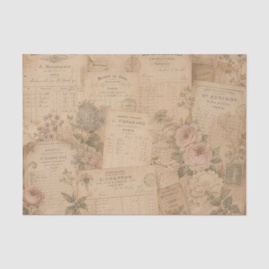 vintage ansichtkaarten en bloemen tissuepapier (Voorkant)