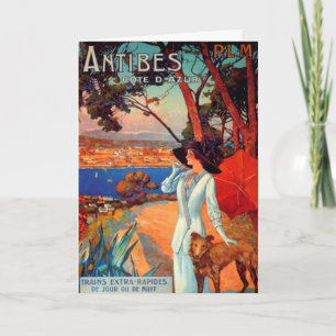 Vintage Antibes Cote D'Azur Woman & Dog Kaart