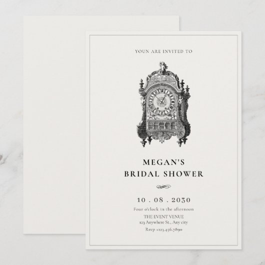 Vintage antiek wandklok vrijgezellenfeest kaart (Voorkant / Achterkant)