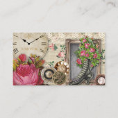 Vintage Antieke Buttonnen Klok Visitekaartje (Voorkant)