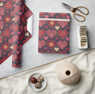 Vintage Antieke Hartpatroon Valentijnsdag  Cadeaupapier