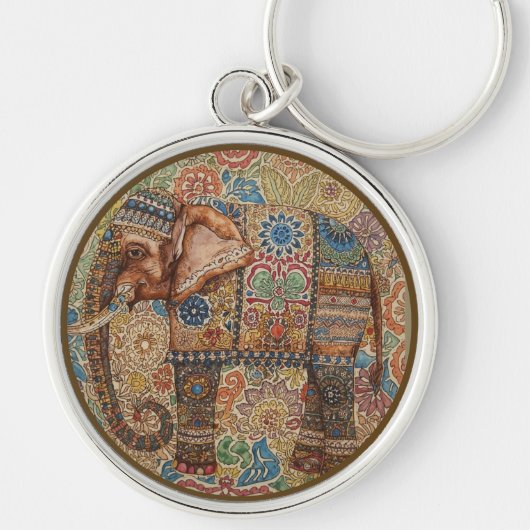 Vintage, Antique Elephant,Batik Pattern Sleutelhanger (Voorkant)