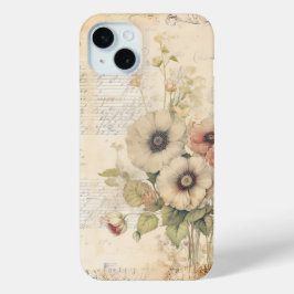 Vintage Antique Flowers Floral Junk Journal  iPhone 15 Mini Hoesje