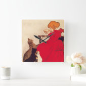 Vintage Antique Girl Milk Cats Theophile Steinlen Vierkante Klok (Huis)