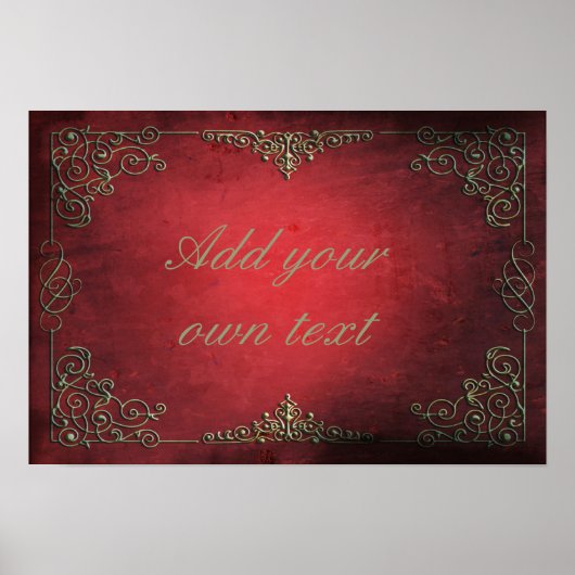 Vintage Antique Ornate Red Gold Personalised Poster (Voorkant)