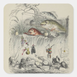 Vintage April Fools Humor Grandville Vist Vierkante Sticker