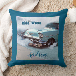Vintage Aqua Auto "Ride The Wave" Citaat Oceaan St Kussen