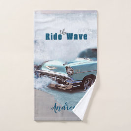 Vintage Aqua Car "Ride The Wave" Quote Ocean Beach Handdoek