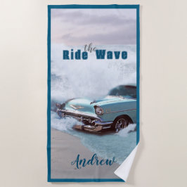 Vintage Aqua Car "Ride The Wave" Quote Ocean Beach Strandlaken
