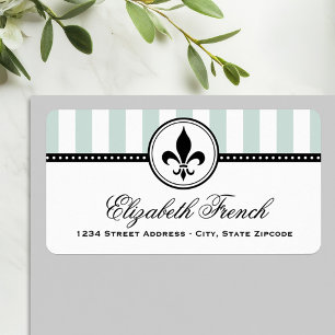 Vintage Aqua Franse Fleur De Lis Adres Etiket
