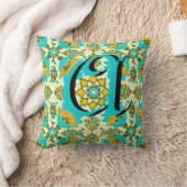 Vintage aqua geelgroene bloemrijke monogramkussen kussen (Deken)