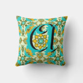 Vintage aqua geelgroene bloemrijke monogramkussen kussen (Achterkant)