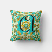 Vintage aqua geelgroene bloemrijke monogramkussen kussen (Voorkant)
