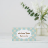 Vintage Aqua Gingham Visitekaartje (Staand voorkant)