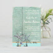 Vintage Aqua Love Bird Birdcage Wedding Invitation Kaart (Staand voorkant)