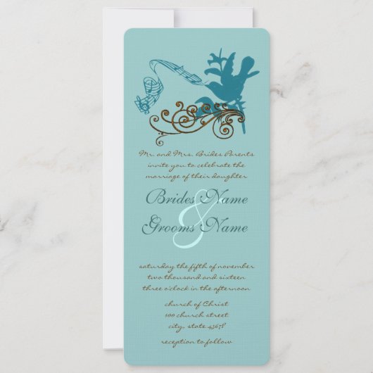 Vintage Aqua Love Bird Wedding Invitation Kaart (Voorkant)