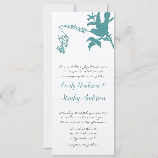 Vintage Aqua Love Bird Wedding Invitation Kaart (Voorkant)