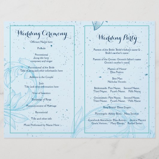 Vintage aqua scroll leaf vouwd trouwprogramma (Achterkant)