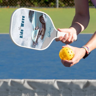 Vintage Aqua Sportauto Foto Naam "Ride The Wave" Pickleball Paddle
