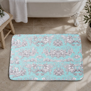 Vintage aquablauwe Franse landelijke bloem toile d Badmat