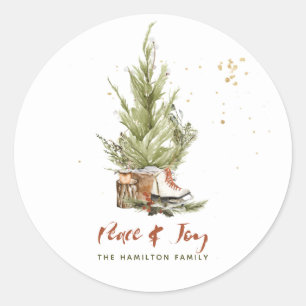 Vintage Aquarel Boho Kerst Aquarel Ronde Sticker