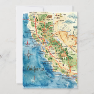 Vintage Aquarel Californië Reis Kaart Kunst
