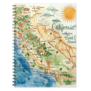 Vintage Aquarel Californië Reis Kaart Kunst Notitieboek