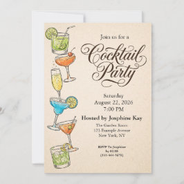 Vintage Aquarel Drankjes Cocktailparty Kaart